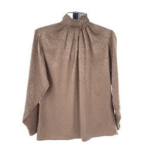 Barry Bricken Womens Silk Blouse‎ Size 4 in Beige Floral Pattern